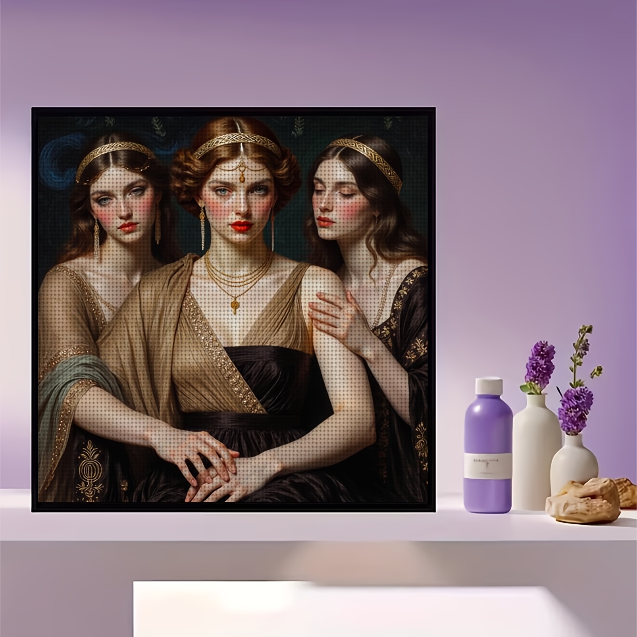 Frameless Cross Stitch Kit, 'Three Classical Attire' Pattern, Ideal for Beginners