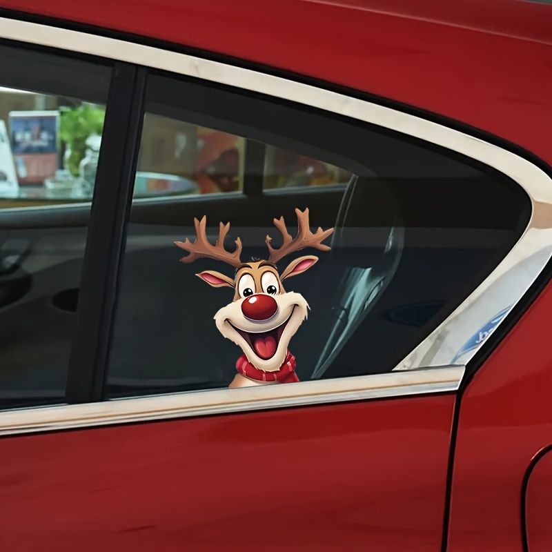 

Christmas Holiday Reindeer Car Window Decal, Pvc Material, Elk Design For Vehicle Side Window And Bumper Decoration