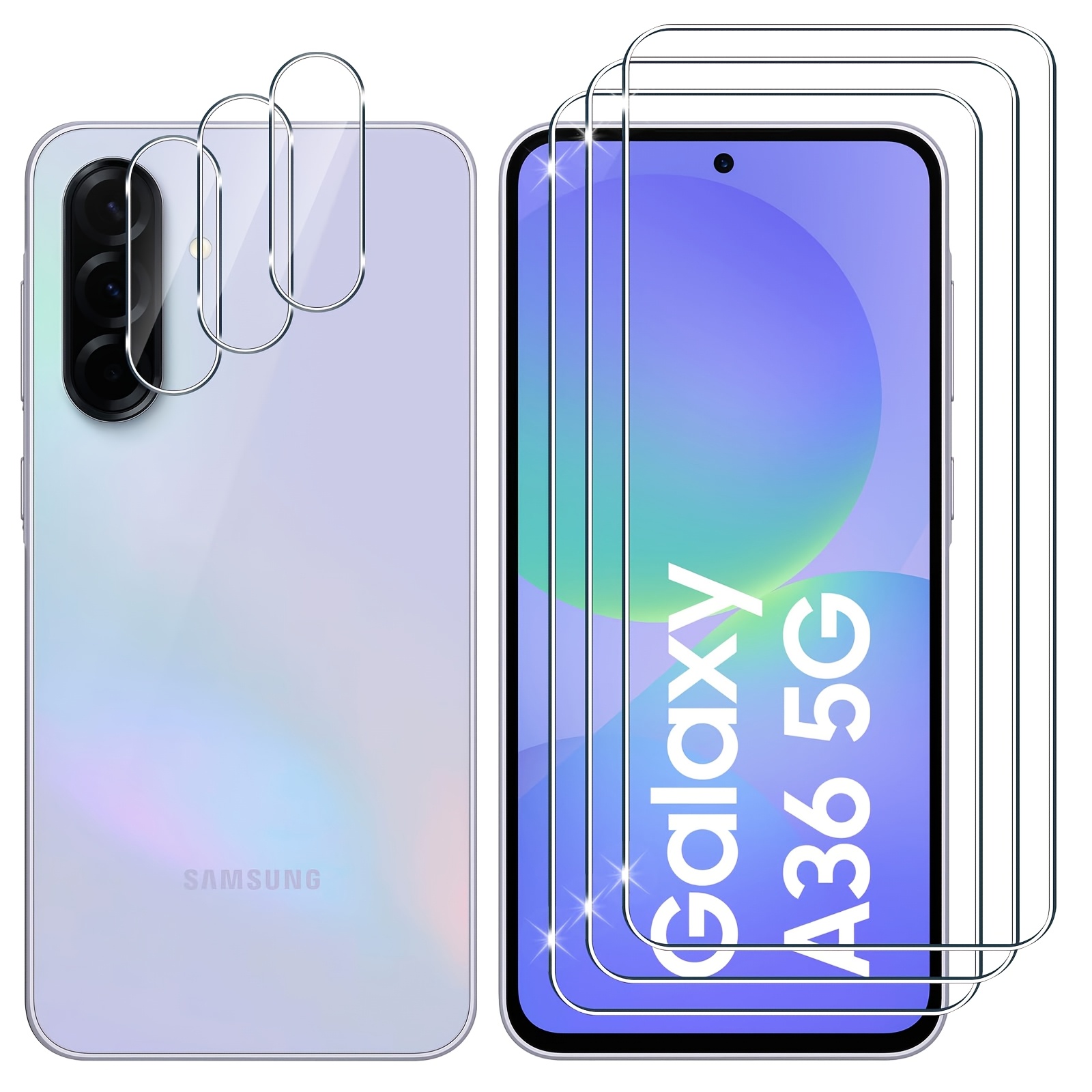Image of Tempered Glass Screen Protector For Galaxy A36 5g Screen Protector, 3 + 3pcs Protective Glass + Camera Protection Film, 9h Hardness Hd Screen Protector Bubble-free Anti-scratch