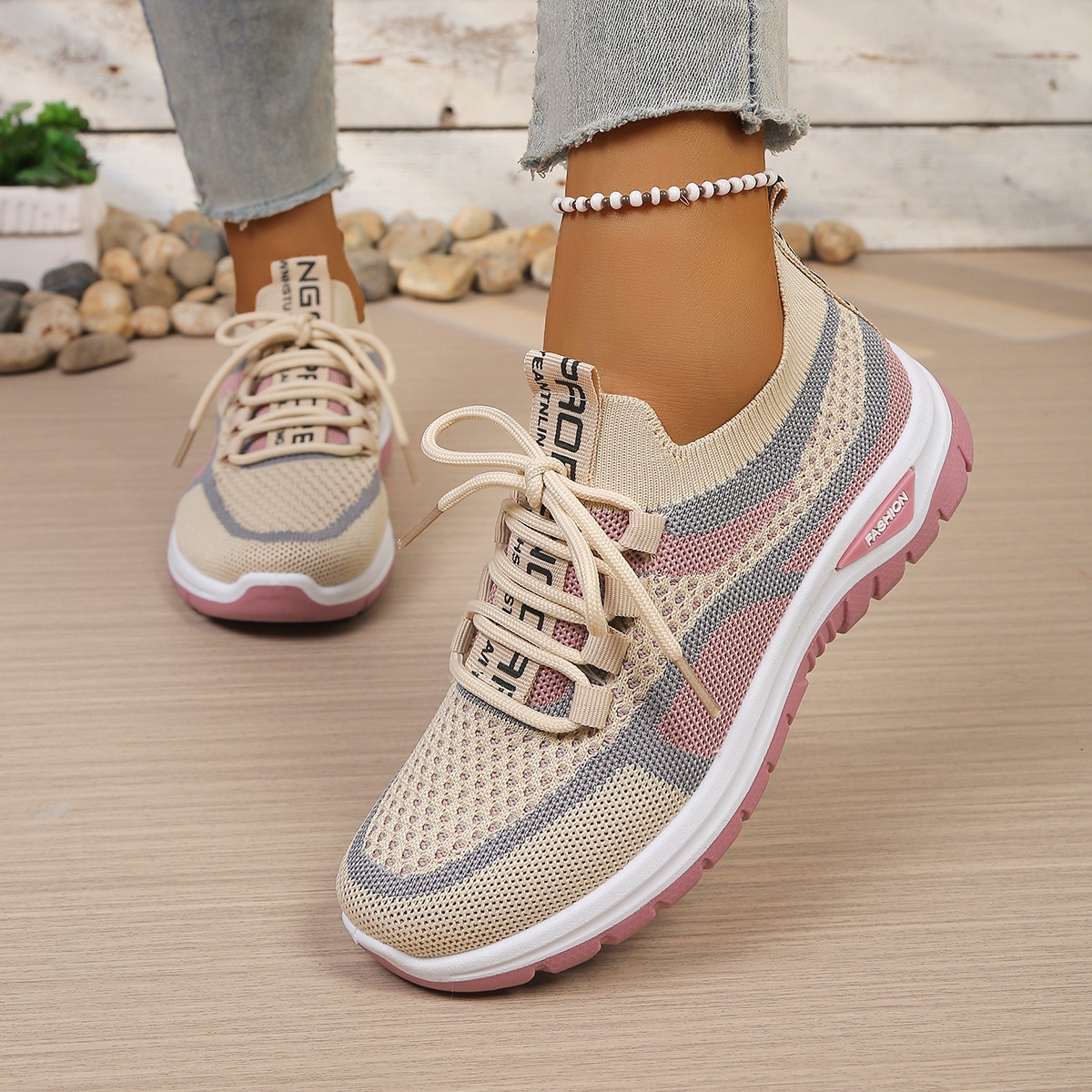 TEMU Women's Lightweight Breathable Knit Sneakers - Low-top Slip- Sneaker With Pvc Sole, - Casual Sneakers Suitable For Daily Walking, Gym, Office &