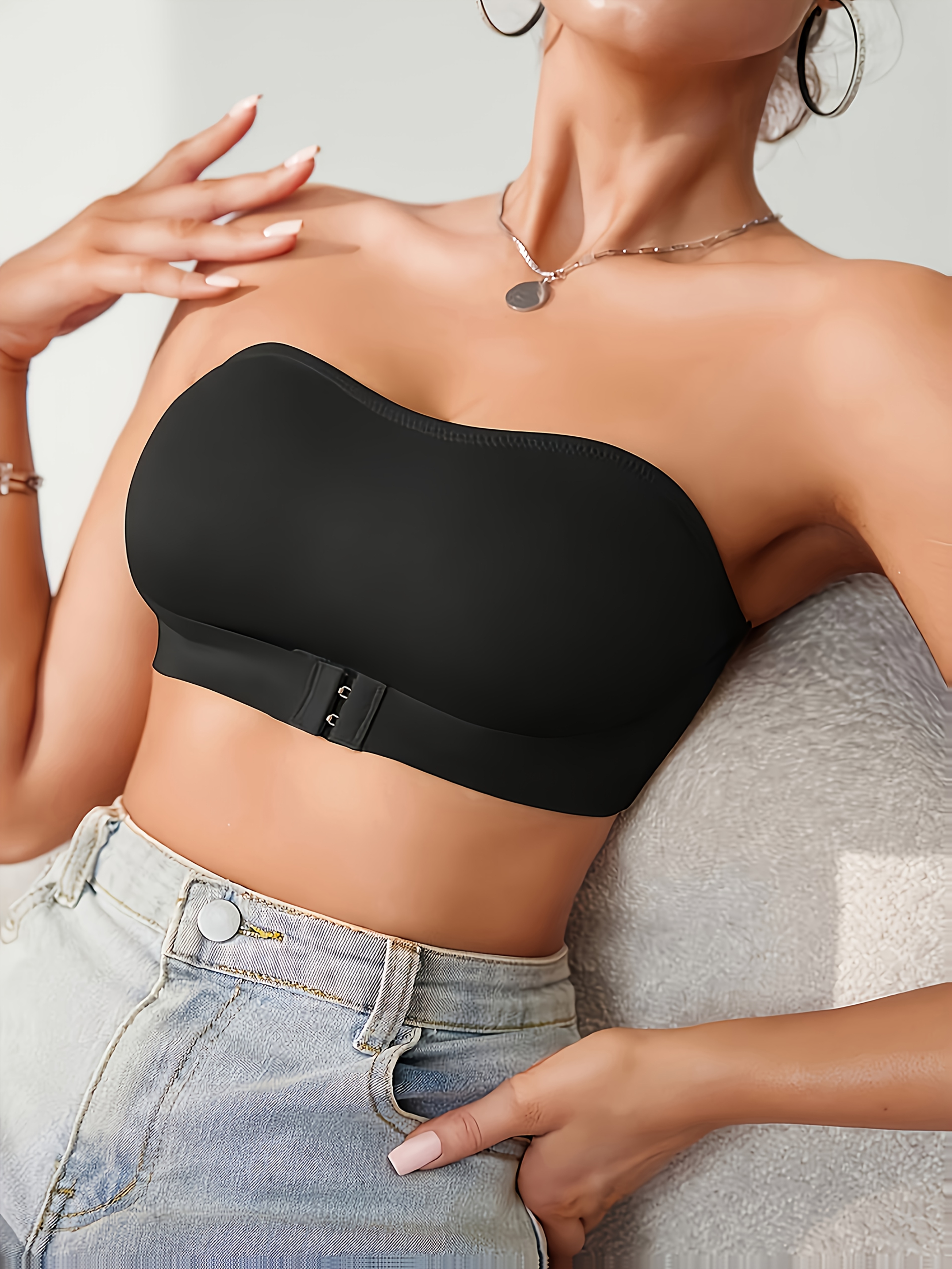 1pc solid color womens push seamless backless bra strapless - Temu