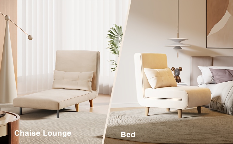 3-in-1 Convertible Sofa Bed Sleeper Chair with Pull-Out Bed, 6-Level Adjustable Backrest & Cushioned Armrests - Space-Saving Modern Furniture for Small Apartments, Dorms, Guest Rooms - Beige Sofa Chair Converts to Bed, Sleeper Sofa Bed