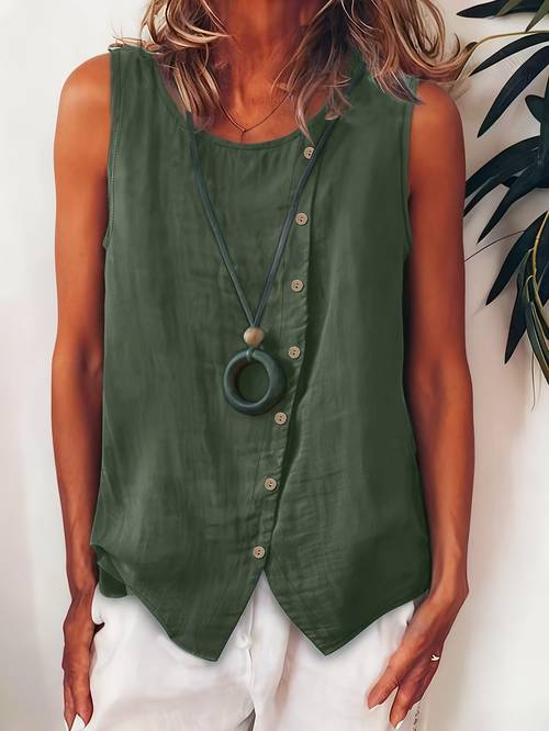 ärmelloses damen-knopfhemd mit seitlichem -knopf, lockere weste im bohemian-stil, freizeit-top