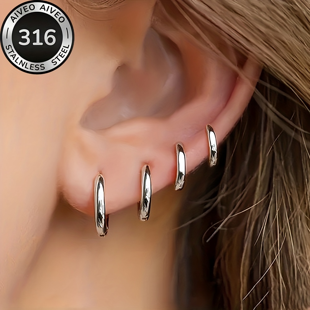 TEMU 4 Pairs Of High-quality Stainless Steel Hypoallergenic Hook Earrings, Anti-fading, Easy And Elegant, Suitable For Daily Wear Or Parties,