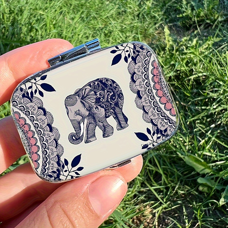 

1pc Pretty Pink Elephant Pattern Pill Box, 2 Compartment Medicine Pill Organizer, Household Portable Medicine Storage Box, For Pockets Purses Travel Unique Gift