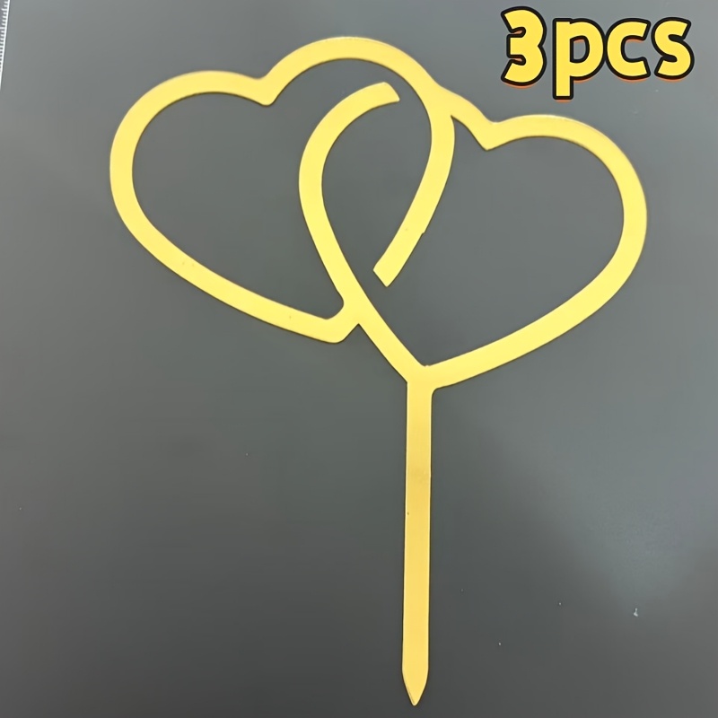 TEMU 3 stuks Gouden Acryl Taart Kaart, Dubbele Liefdevorm Taart Decoratie, Taart Decoraties voor Bruiloft, Verjaardag, Kerstmis, Thanksgiving,