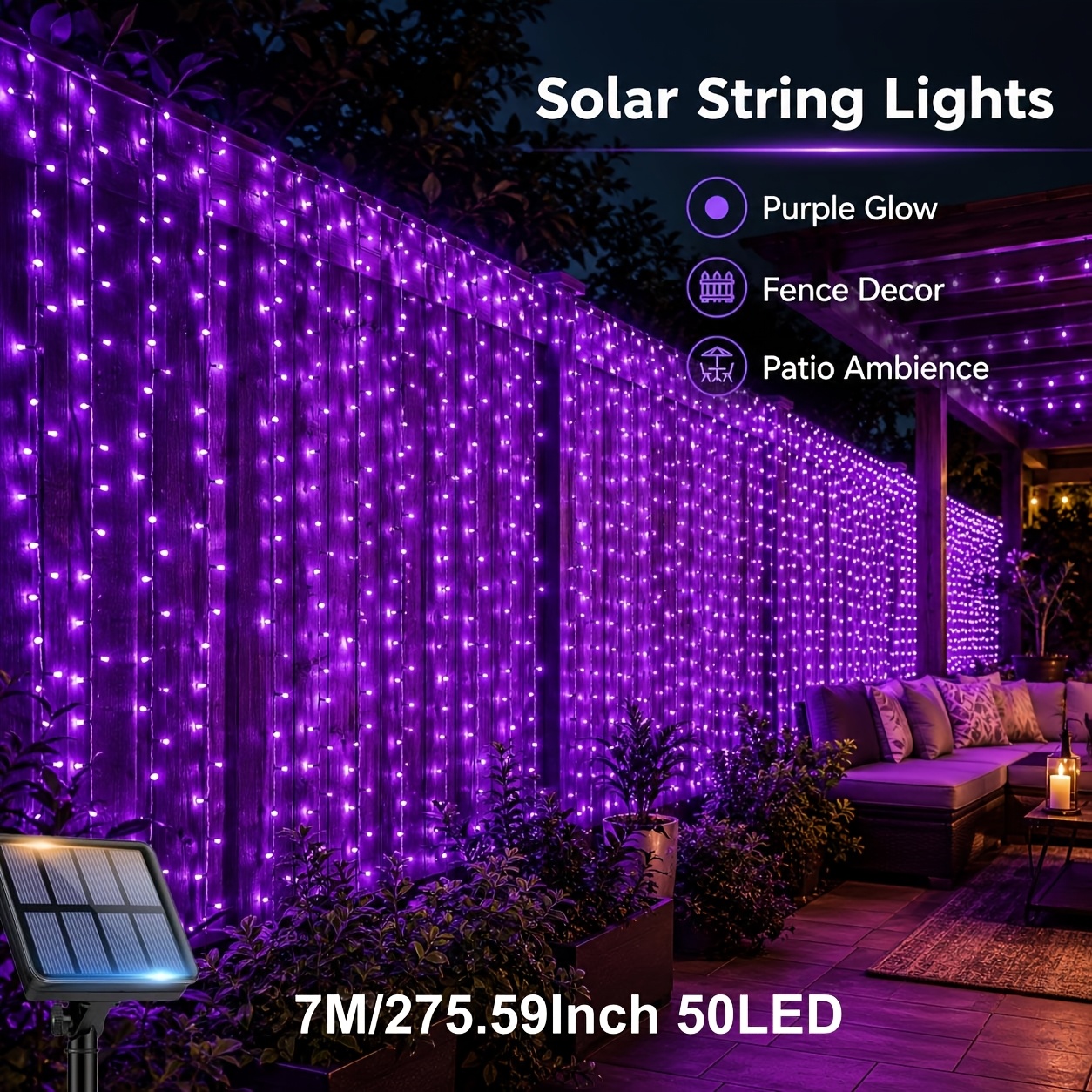 TEMU 300/200/100/50/20led Solar Outdoor String Lights, Patio Decorative Lights, 9 , Ipx4, Solar Fairy Rope Light, Christmas Tree Lights, Holiday