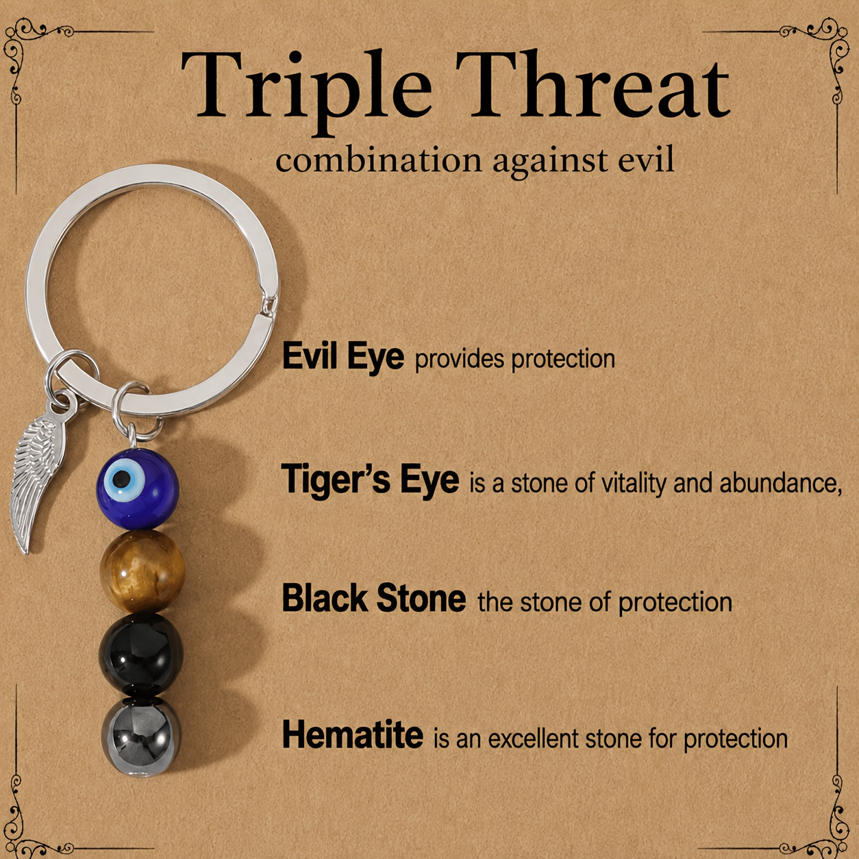 TEMU Triple Protection Keychain Gift, Natural Eye Keychain Gift, Suitable For Daily Wear, Accessory, A For Holiday Gifts
