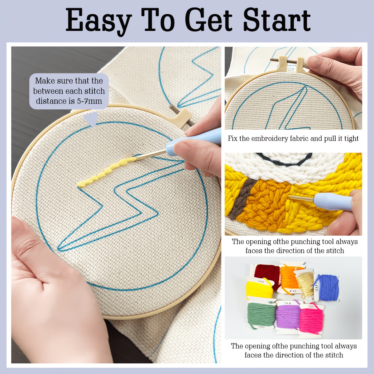 6pcs Round Coaster Thread-through Embroidery Kit for Beginners