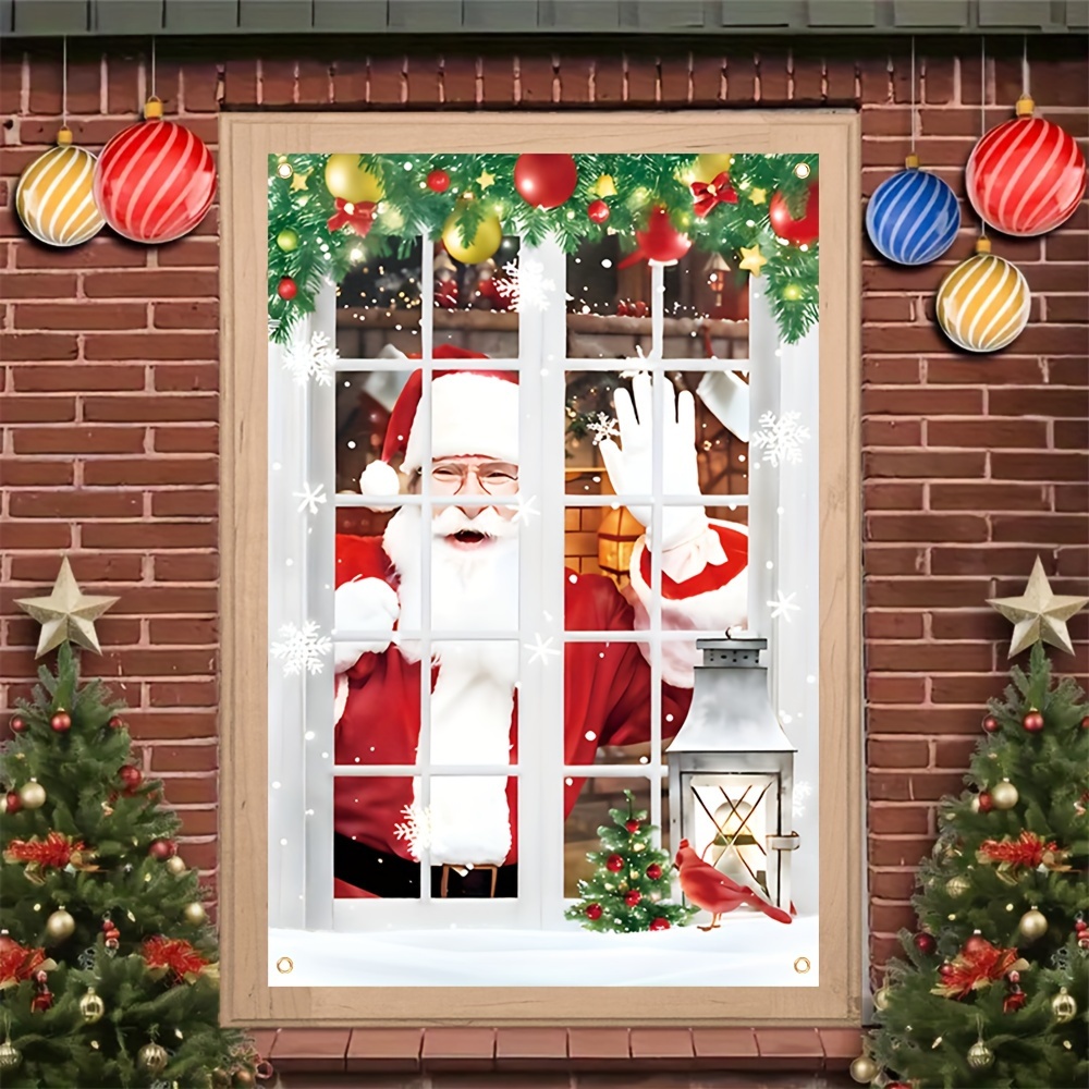 

Christmas Festive Banner With Santa & Tree Design - Polyester Window Cover For Entryway & Room, 31.4" X 47.2", No Power Needed, Multipurpose Indoor Decor, Christmas Party Supplies, 1 Piece