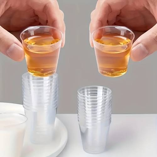 20 50 100 200pcs transparent plastic shot glasses party drinking cups juice cups 1oz 30ml reusable suitable for parties family christmas halloween and supermarket and restaurant tasting events event cups party supplies