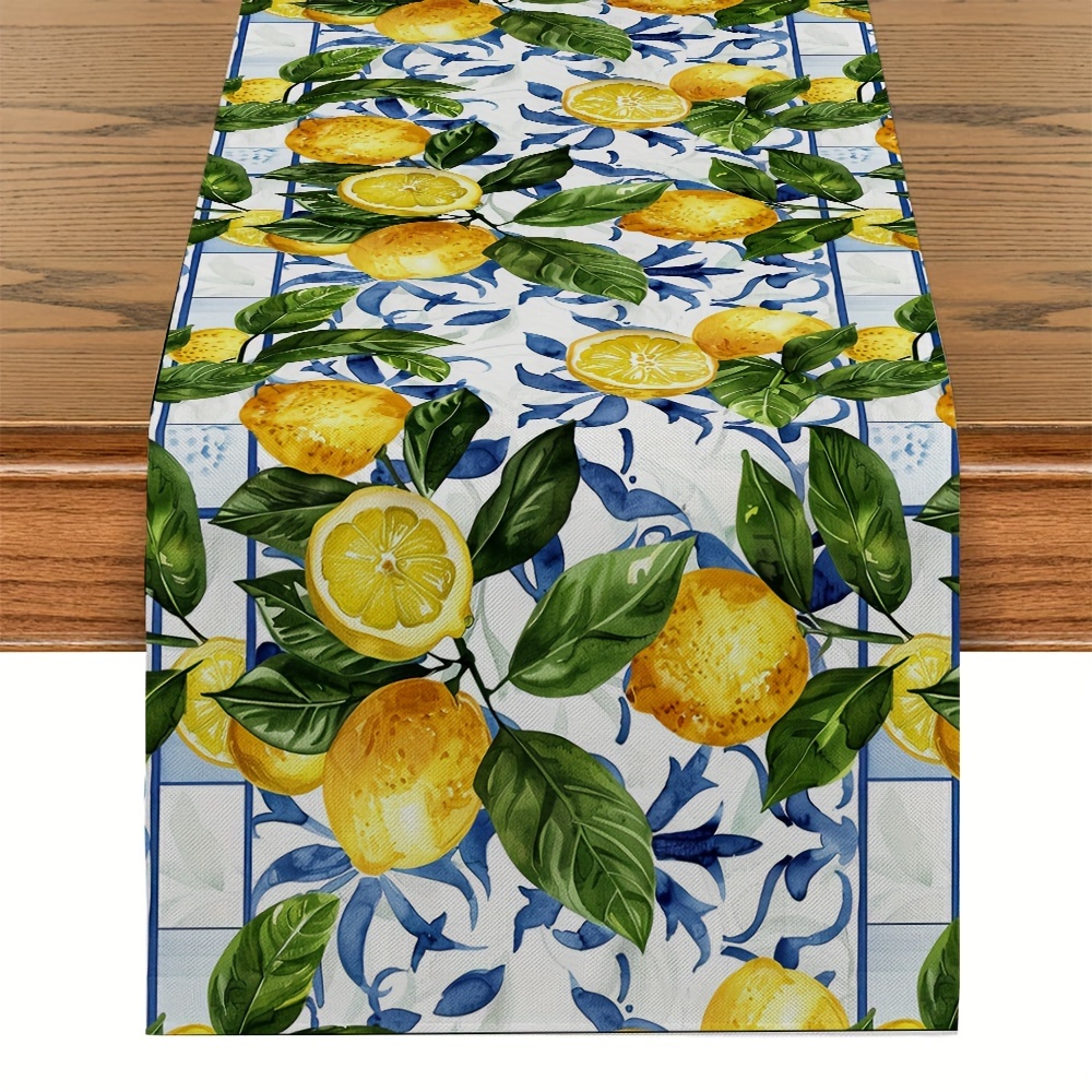 

Lemon Print Polyester Table Runner - Vibrant Fruit Design For Kitchen & Dining Decor, Perfect For Parties & Home Accents