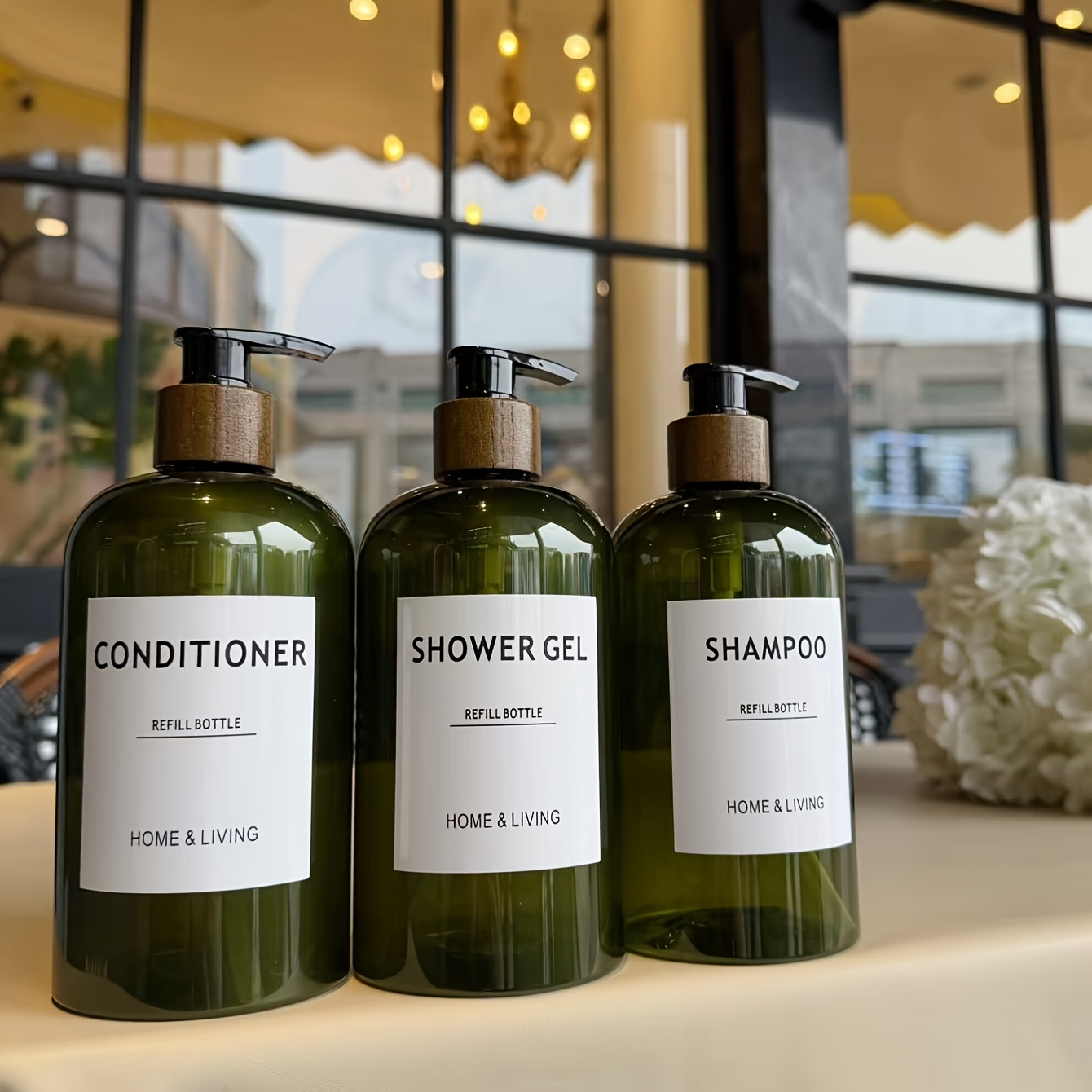 TEMU A Set Of 3 500ml/16oz Translucent Green Light-blocking Bottles For Lotions And Essential Oils, Designed For Press-type Shampoo, Shower Gel, And