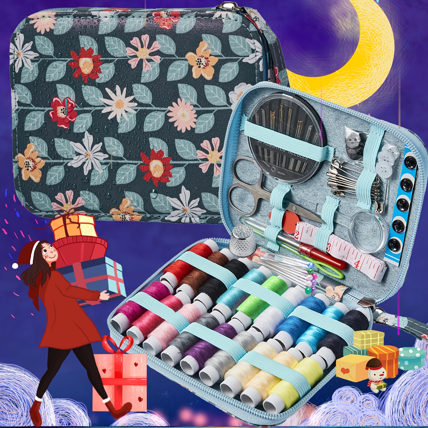 

Complete 87pcs Sewing Kit With Case - Perfect Gift For Grandma, Mom & Beginners - Includes Thread, Needles, Scissors, Tape Measure & More