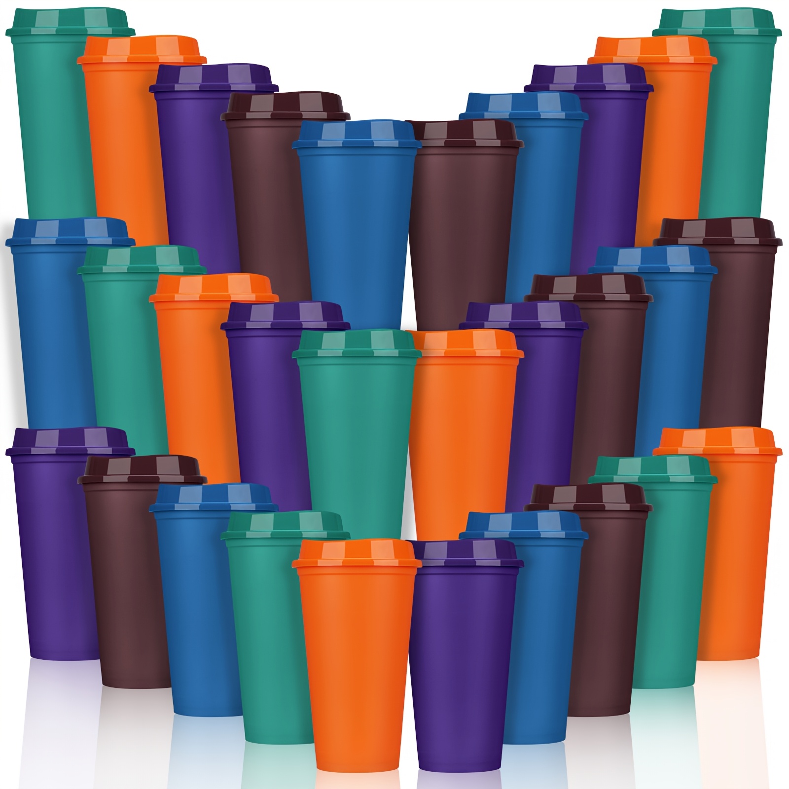 TEMU 30 Pack Reusable Coffee Cups With Lids Reusable Hot Cups Bulk 16oz Plastic Tumblers Cup With Lids For Hot Drink Travel Coffee Mug With Lid To