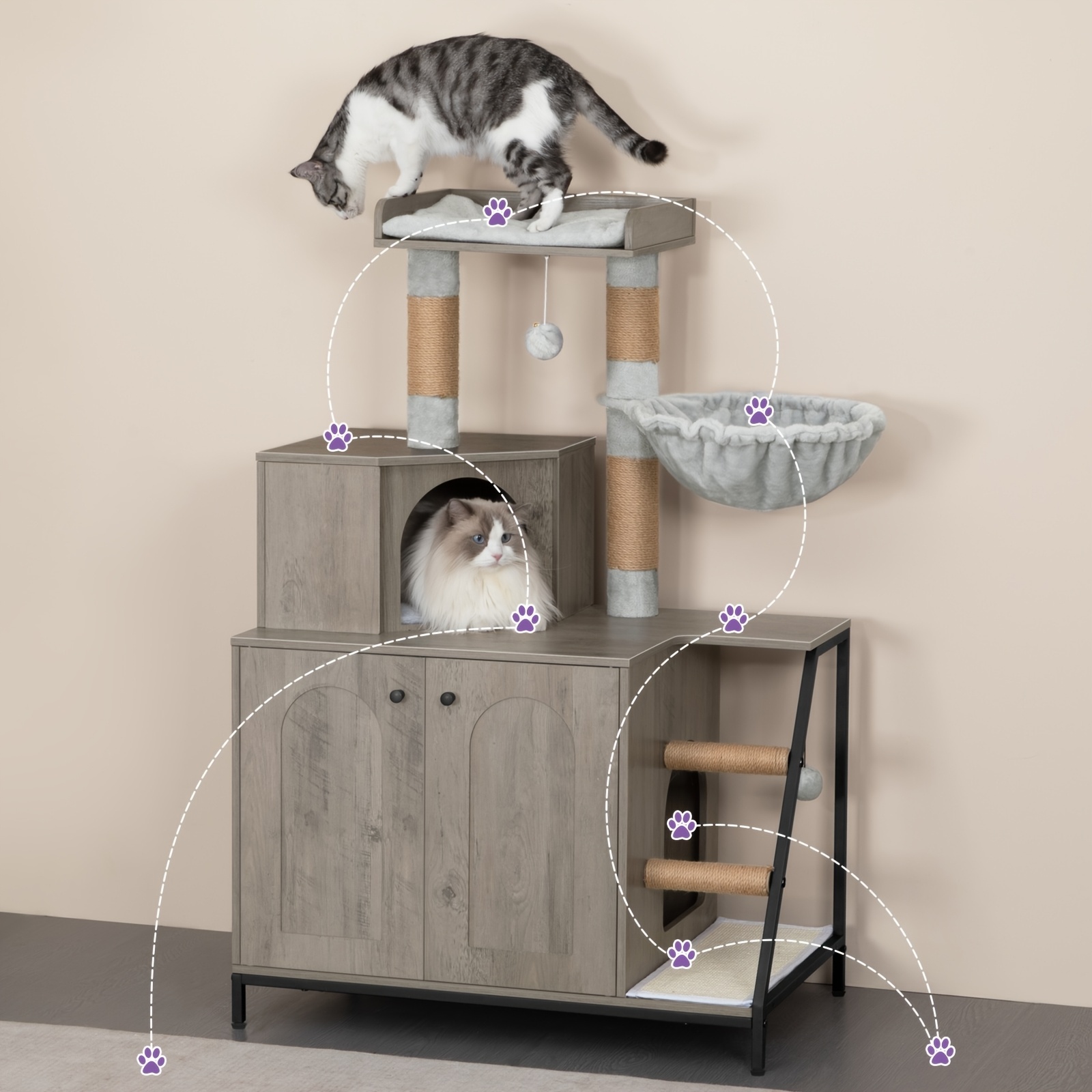 modern cat tree tower with large platform, sisal scratching post, sturdy wooden post & stairs, washable plush ball perch - multi-level cat apartment for indoor cats, cat climbing tower, pet furniture, decorative pet furniture, durable pet furniture | Dagens Bästa Dagliga Erbjudanden | Temu