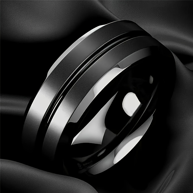 

1pc Fashionable Men's Ring Black Grooved Matte Titanium Steel Ring, Wedding Engagement Jewelry Anniversary Birthday Gift Men' Steel Ring