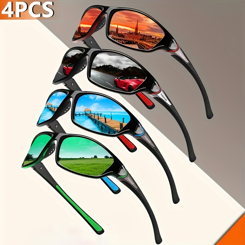 

4pcs Polarized Night Vision Fashion Glasses Sports Polarized Glasses For Men And Women Outdoor Riding Glasses Wrap-around Style