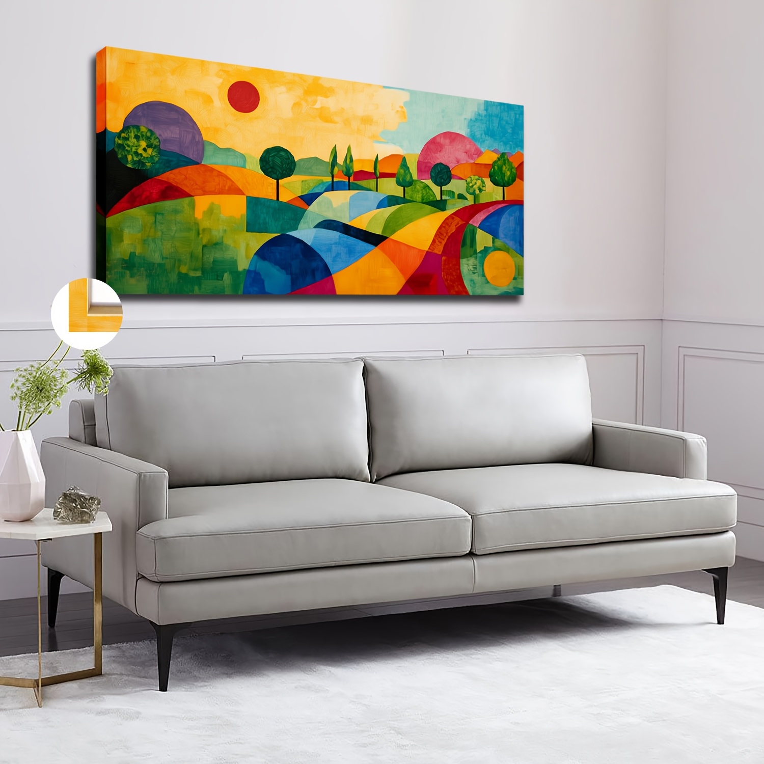 TEMU Elementi decorativi in cornice attiranti, grandi dipinti ad olio su tela in cornice, scene esterne astratte colorate, 50x100cm, 20x40 pollici,
