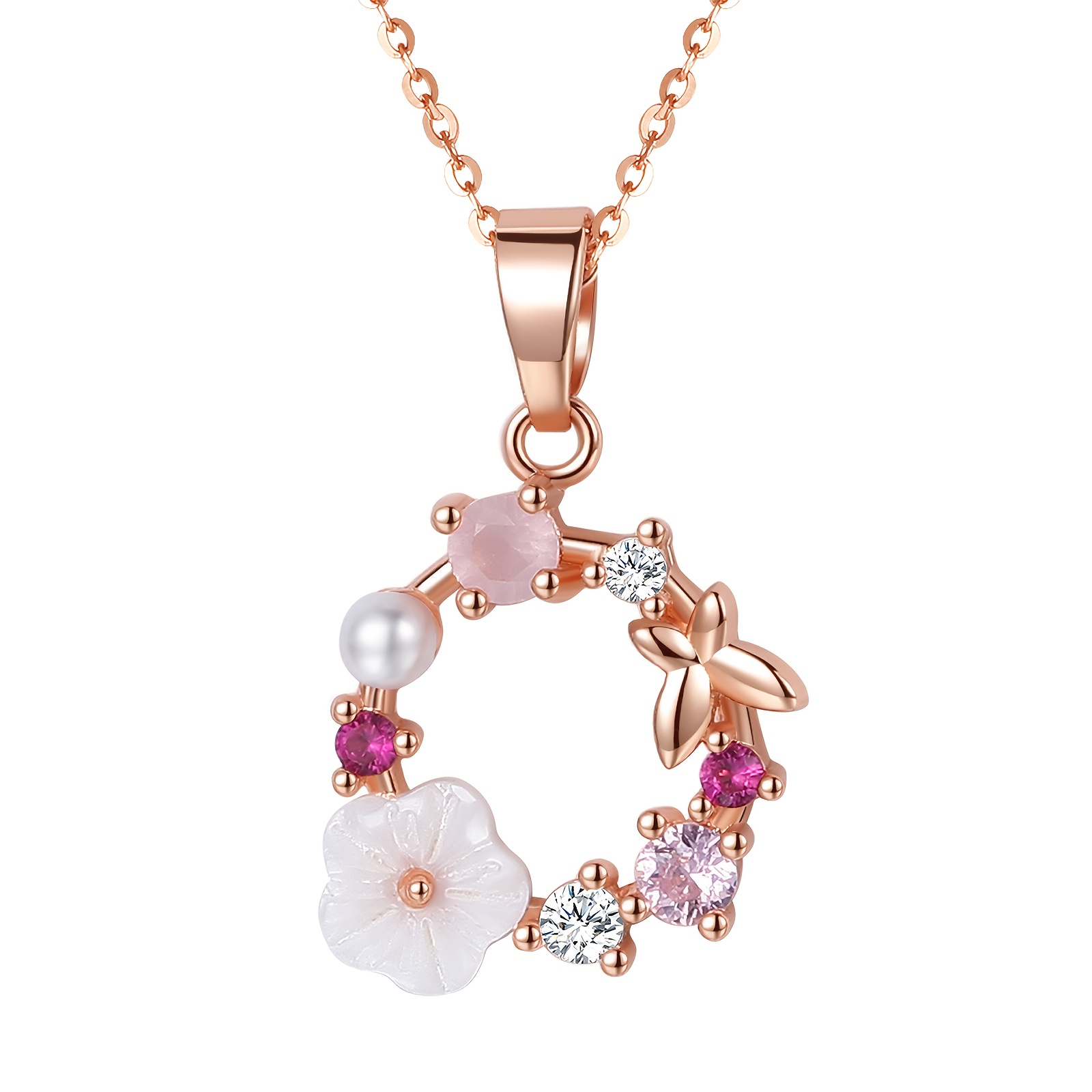 A Circular Pendant Necklace Featuring Cherry Blossoms, Perfect As A Birthday Gift For A Woman