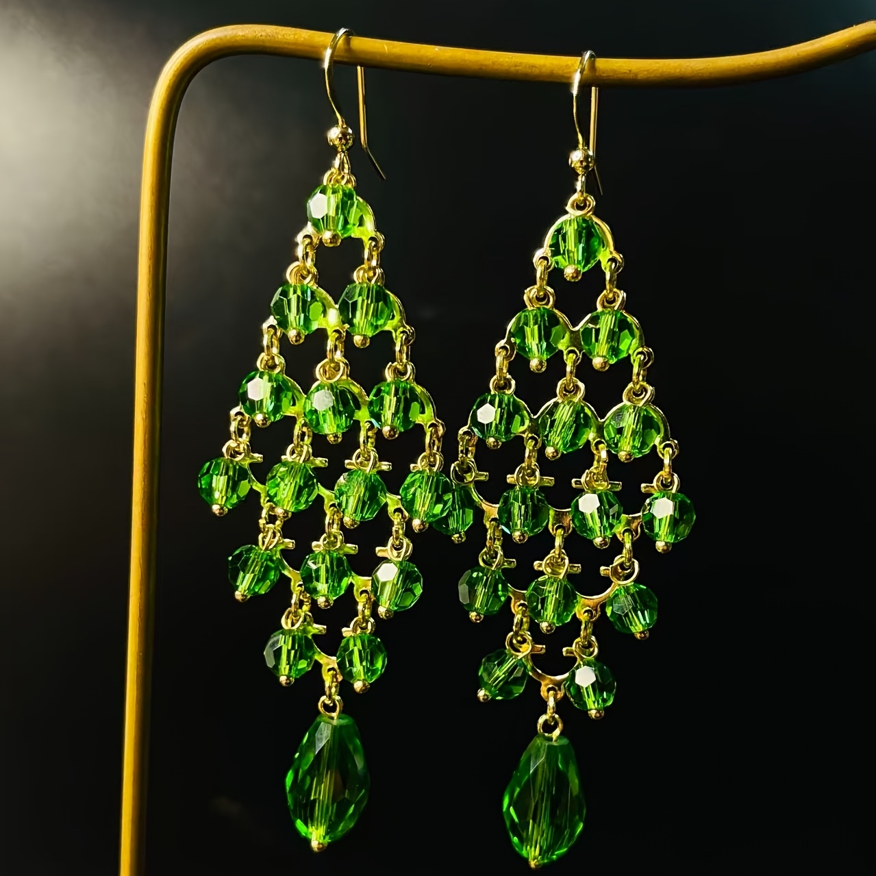 Vintage Green Crystal Earrings, High-End Design
