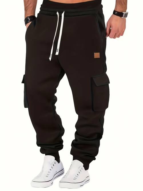 mens cargo pants multi pocket warm casual joggers for spring autumn and winter fitness solid color vintage soft street style athletic long pants with drawstring cuffs suitable for daily commuting outdoor sports running hiking and other