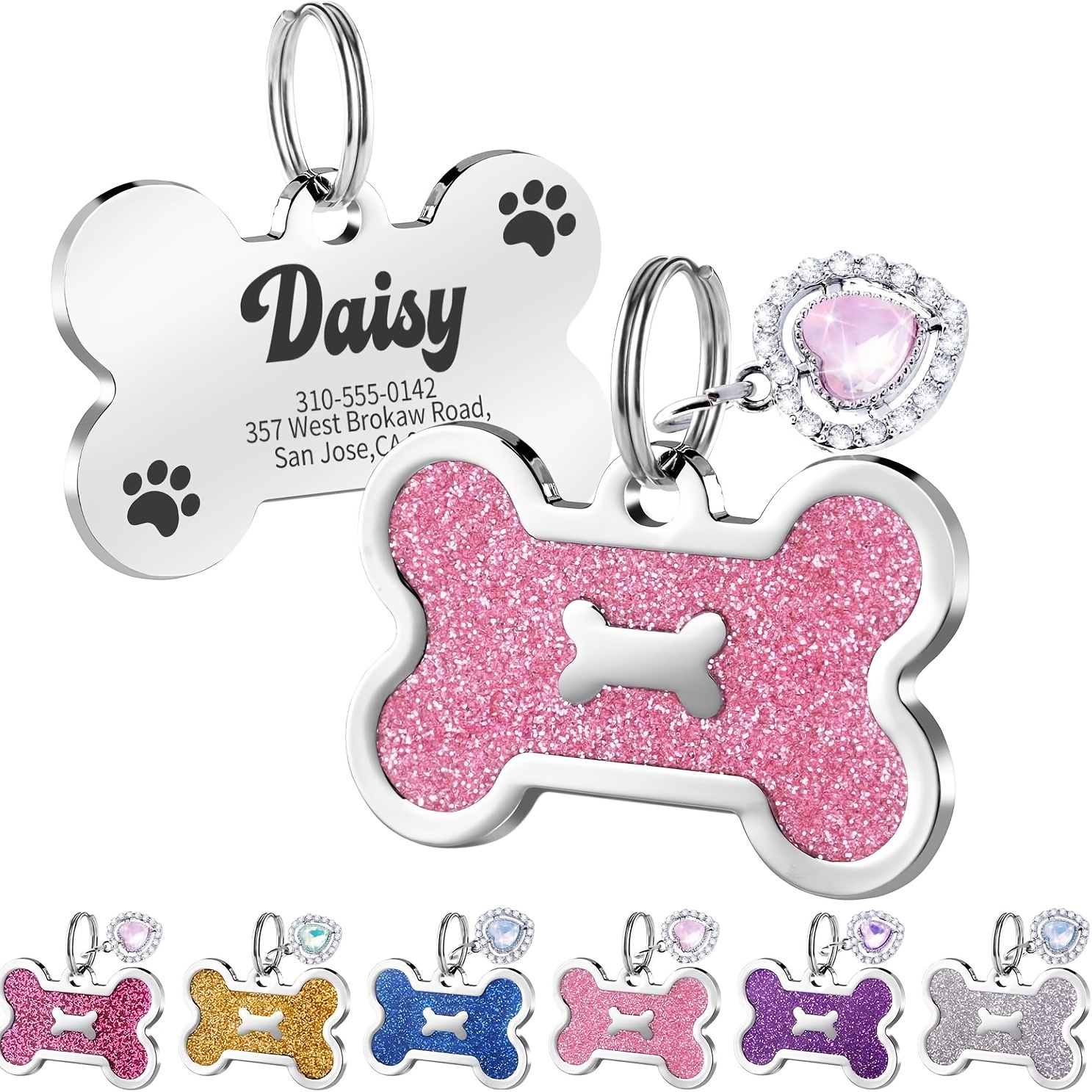 TEMU . Personalisiertes Hunde-ID-Etikett mit Namens-/Telefon-/-Gravur – Halsbandanhänger für Haustiere, geeignet für kleine, mittelgroße, große Hunde