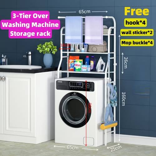 3 tier over washing machine storage rack freestanding white metal organizer with adjustable shelves for bathroom and laundry saving design for laundry room storage easy to assemble metal construction laundry room accessories utility