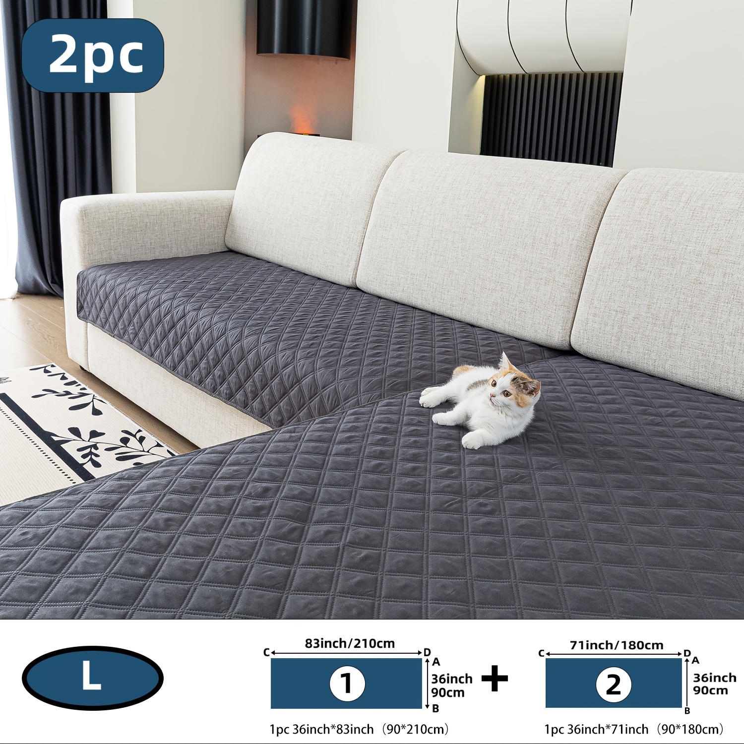 Image of 2pcs Ultrasonic Embossed Diamond Geometric Pattern Sofa Cushion, With A Non-slip Backing, Machine Washable, In Colors And Sizes, Sofa Protection, Suitable For Bedroom, Office, And Living Room