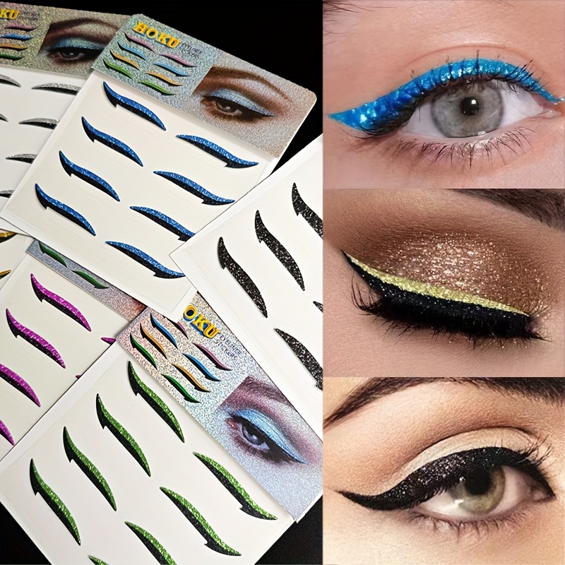 4 Pairs of Colorful Dual-Color Shiny Eye Makeup Eyeliner and Eyeshadow Stickers, Self-Adhesive Stage Makeup, Party, Nightclub Eye Makeup Stickers, Suitable for Parties, Daily Date Makeup Stickers, Perfect Gift