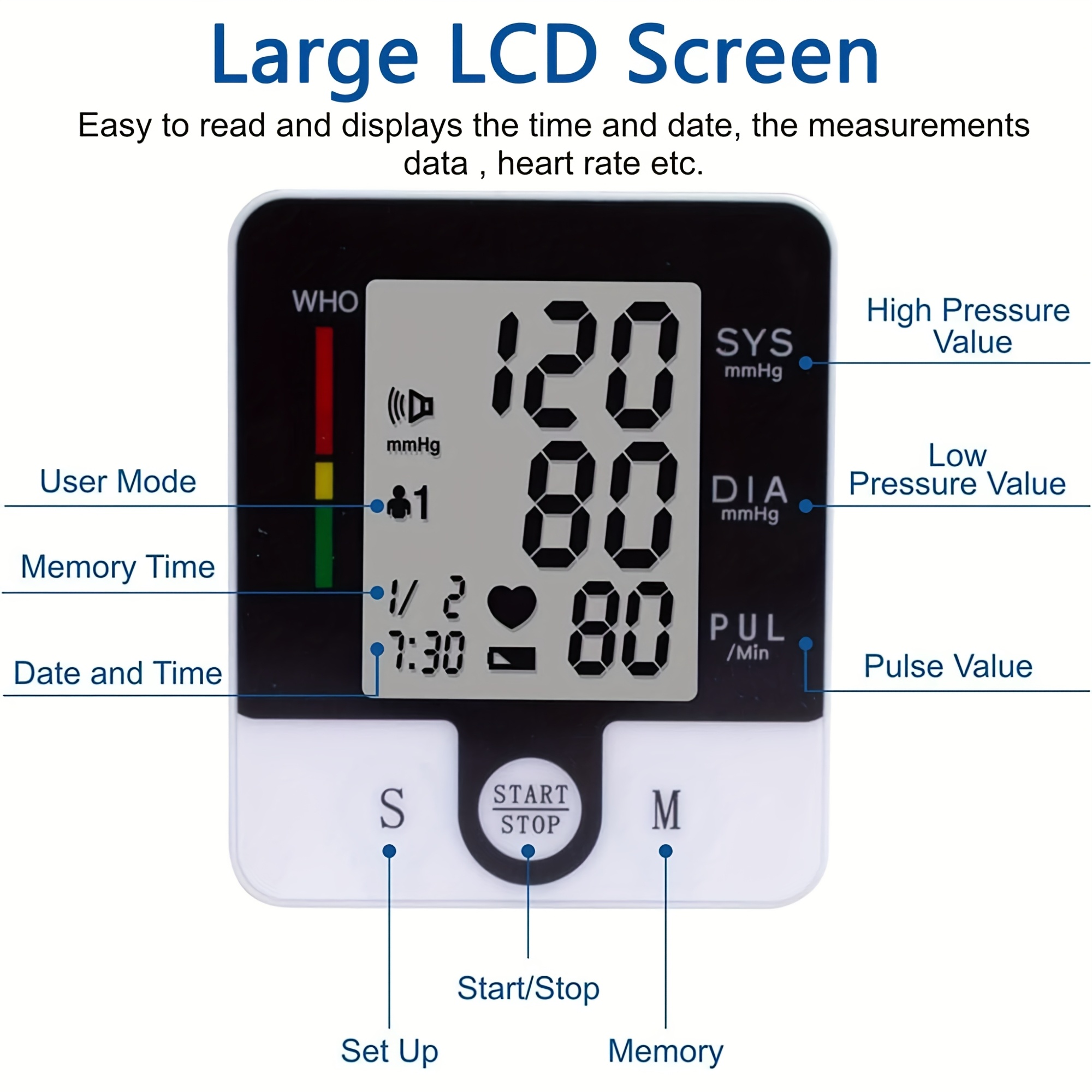 automatic wrist blood pressure monitor with adjustable cuff 90x2 memory storage large lcd display and heart rate sphygmomanometer readings battery powered for home use wrist bp monitor userfriendly design clear   Product details 2