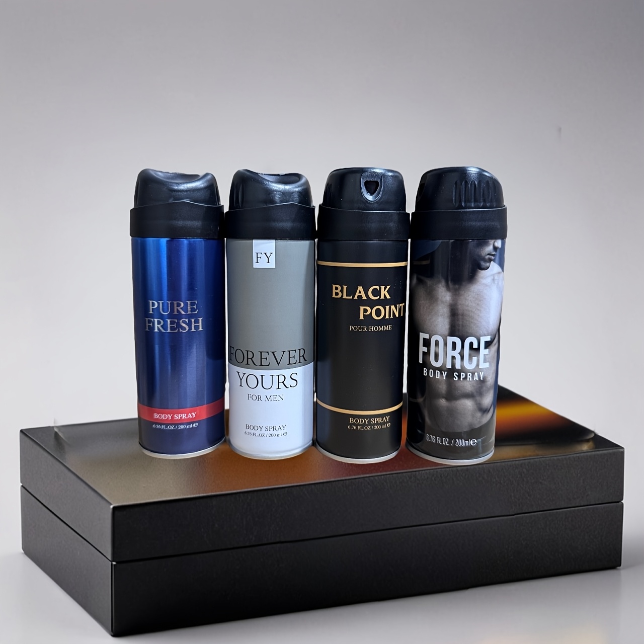 TEMU 4 Bottles Set Body Spray Aerosol Display 6.76floz Men, Perfume Spray For Men, 4pcs Set, Gift For Men, Easter