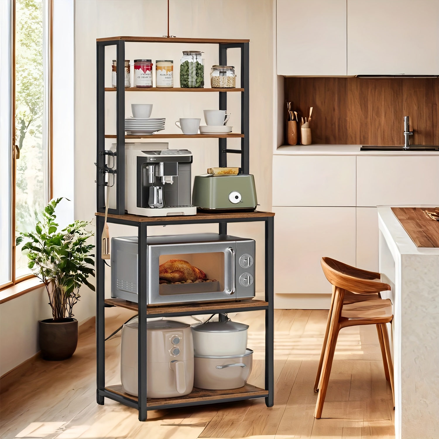 Barra de Café de 6 Níveis, Estante de Cozinha com Armazenamento, Prateleiras de Cozinha Ganchos, Suporte para…: retailer-supplied image