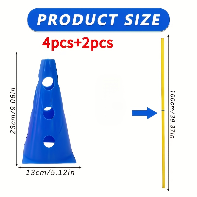 Image of 4pcs Of 23cm Hole-marked Cones + 1 Meter 2-section Jump Pole For Football And Basketball Training Obstacles, Dog Jump Pole Cones, Sports Training Equipment Barriers