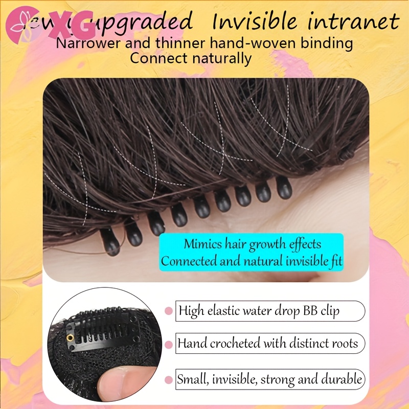 full natural forehead french bangs patch for womens real hair with sideburns and air bangs increased volume   lightweight and fluffy headband curtain details 2