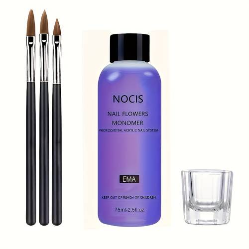 75ml acrylic liquid monomer set with 3pcs nail brushes and 1pc glass cup for acrylic nail extension