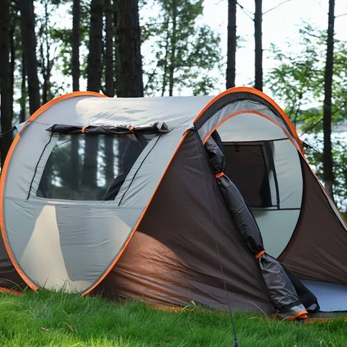 4 person automatic up camping tent lightweight 190t polyester 210d oxford floor fiberglass frame with 8 ground stakes 4 wind ropes easy setup oval tent for hiking mixed colors tents for camping durable fabric