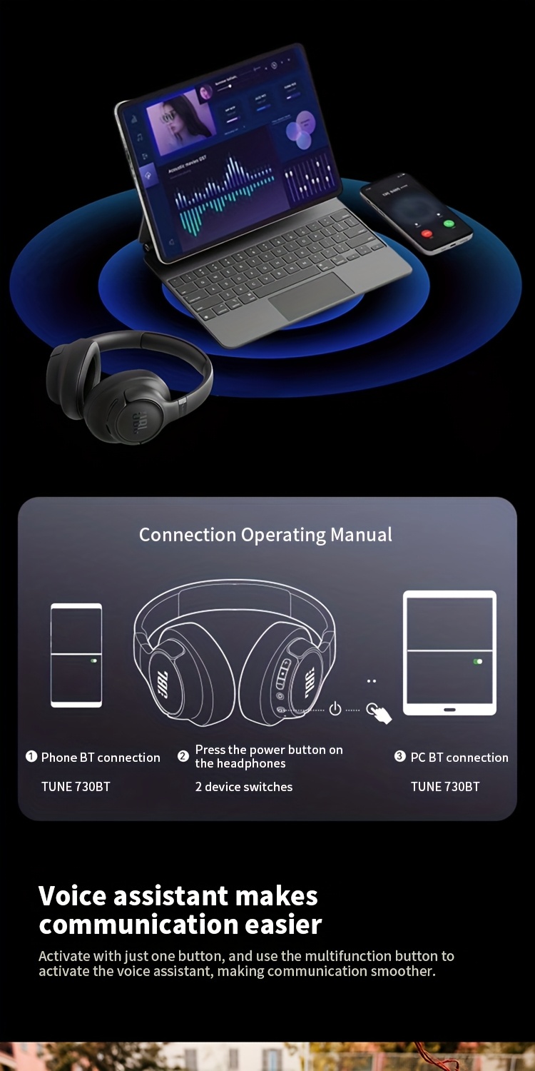 JBL TUNE 730BT Wireless Over-Ear Headphones Designed for Sports, Featuring a Remarkable 76-Hour Battery Life, Noise Cancellation for Calls, Dual Microphones, And Suitable for Gaming And Computer Use, New Model for 2025