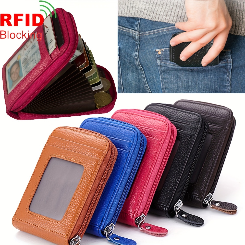 

Rfid Blocking Top Layer Leather Credit Card Holder, Minimalist Pocket Money Purse Organizer, Business Card Case