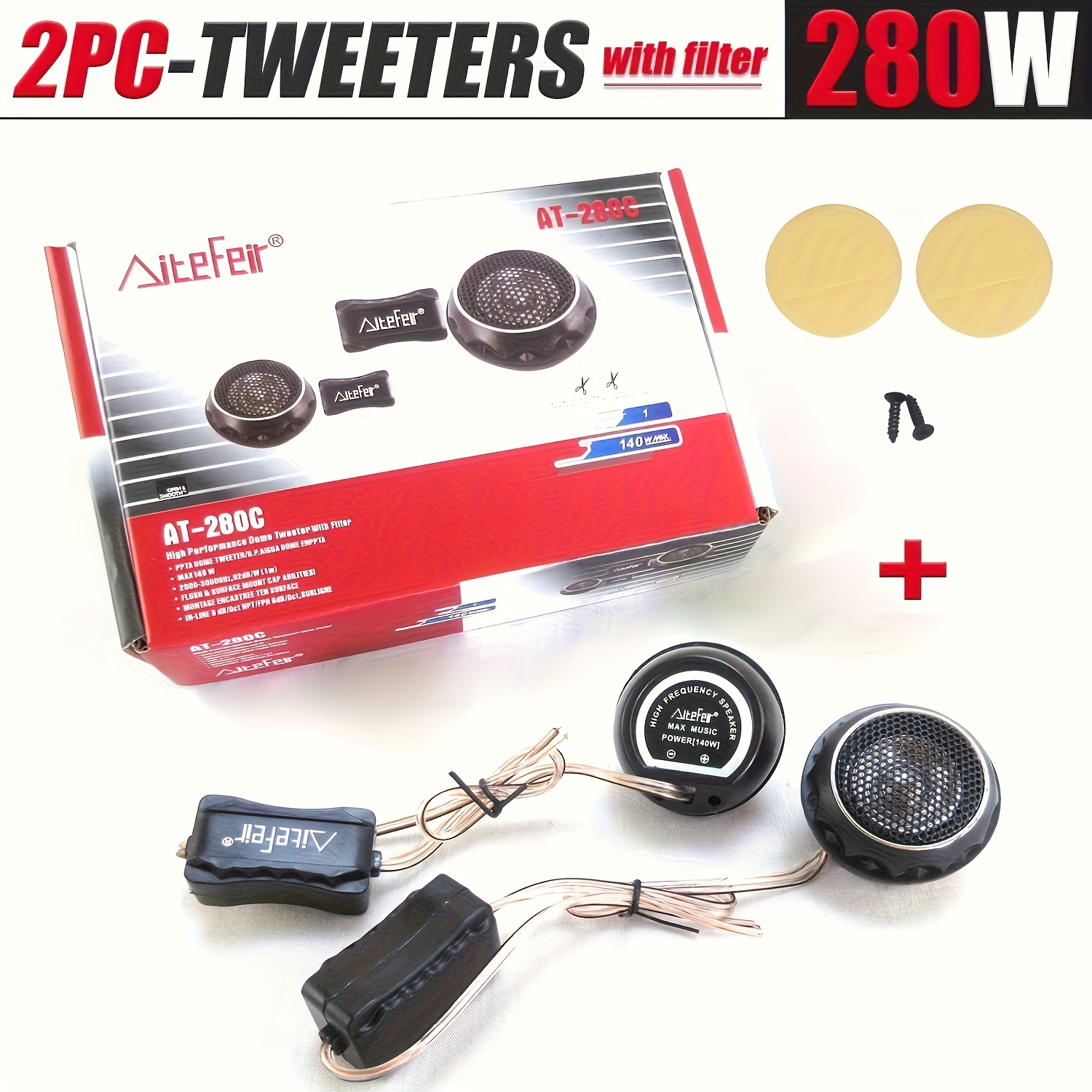 TEMU Cartweeters Car Audio Film Speaker Boxes2pcs Car Tweeters With Filter Stereo Speakers Music Soft Dome