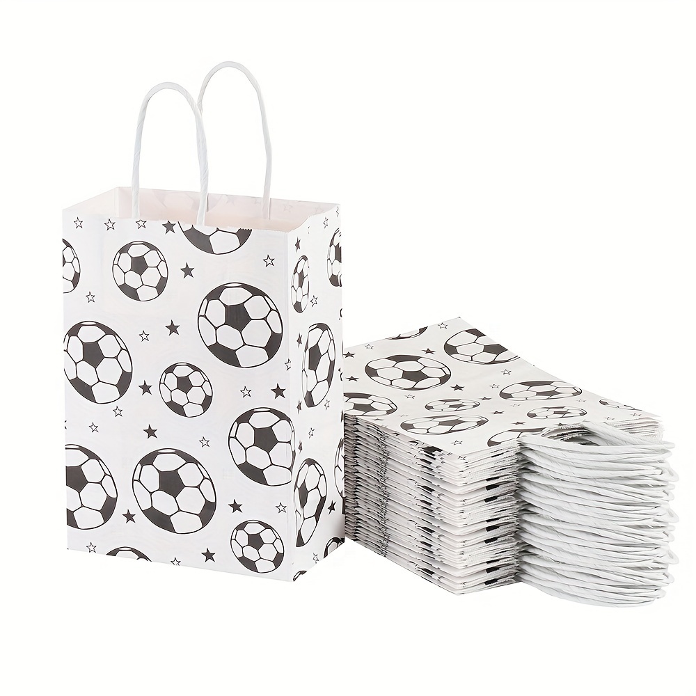 

12 Pack Soccer Ball Printed Paper Gift Bags, Sports Themed Party Favor Bags For Celebration