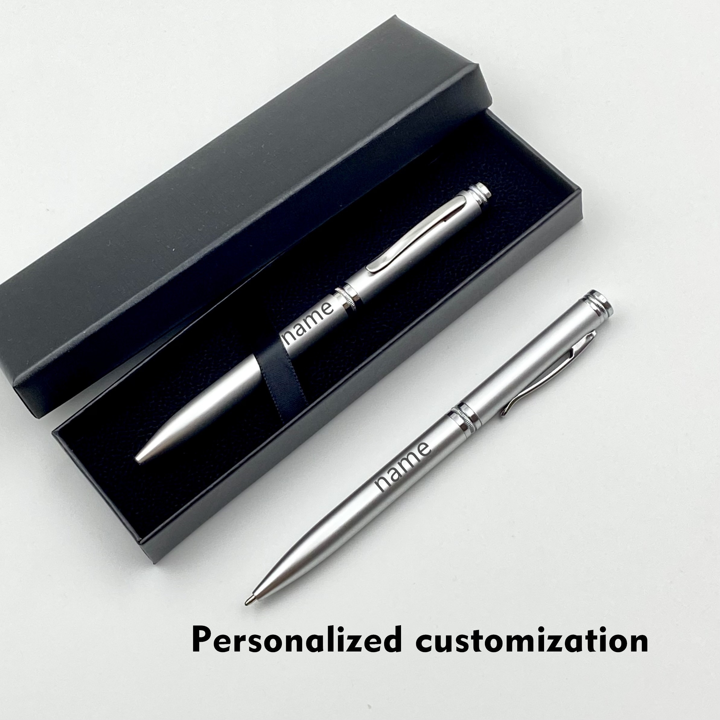 

1pc Metal Ballpoint Pen + Box Set, Silvery Men And Women Ballpoint Pen Oil Pen. Personalized , 0.7 Filled,