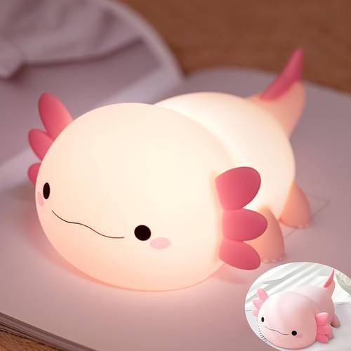 1pc axolotl led night light usb rechargeable silicone pat lamp with 2 brightness levels indoor decorative desk light ideal for room home office decor birthday holiday gift usb light compatible with laptop usb interface electronic lamp