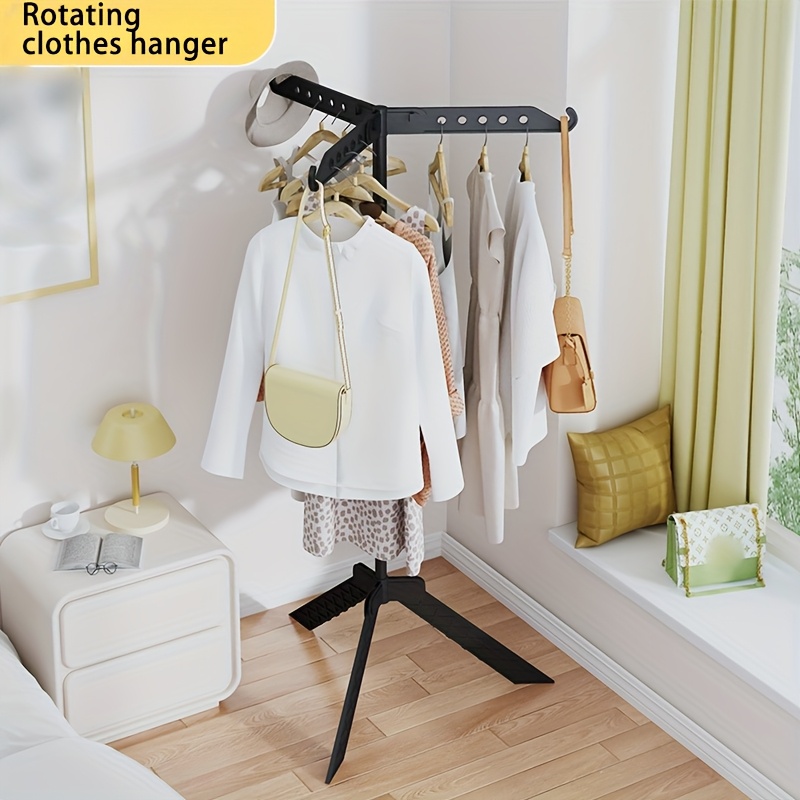 1pc 360-Degree Rotating Foldable Clothes Drying Rack Freestanding  Space-Saving Storage Shelf with Hooks, Durable Plastic Organizer for  Bedroom,