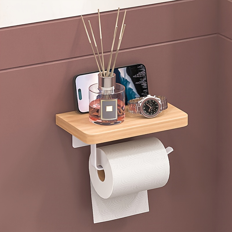 Toilettenpapierhalter Mit Regal – Wandmontage, Schwarz, Aus Aluminium & Acryl, Für Badezimmer & Küche
