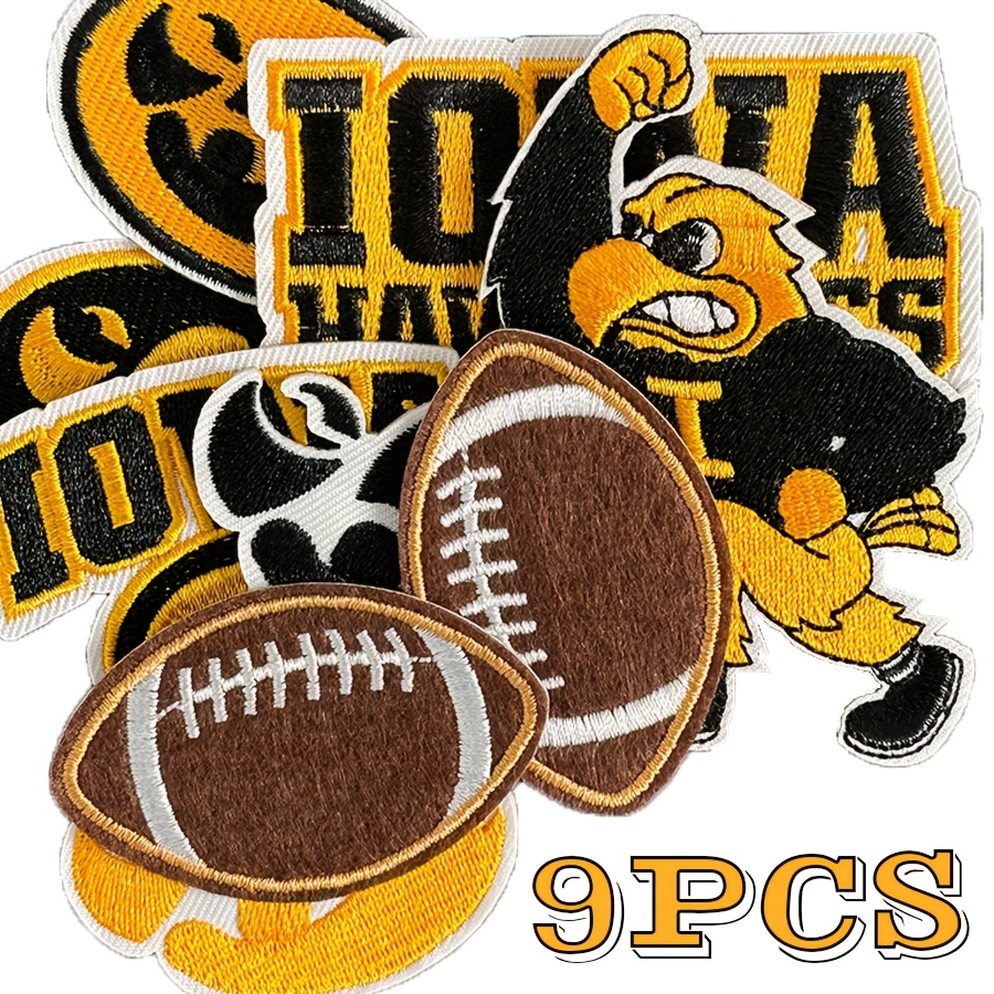 

9pcs Iowa Football Embroidered Designs, Polyester Applique, , Woven Athletic Emblems, Iron-on For Jackets, Backpacks, Jeans With No Holiday For Football Events