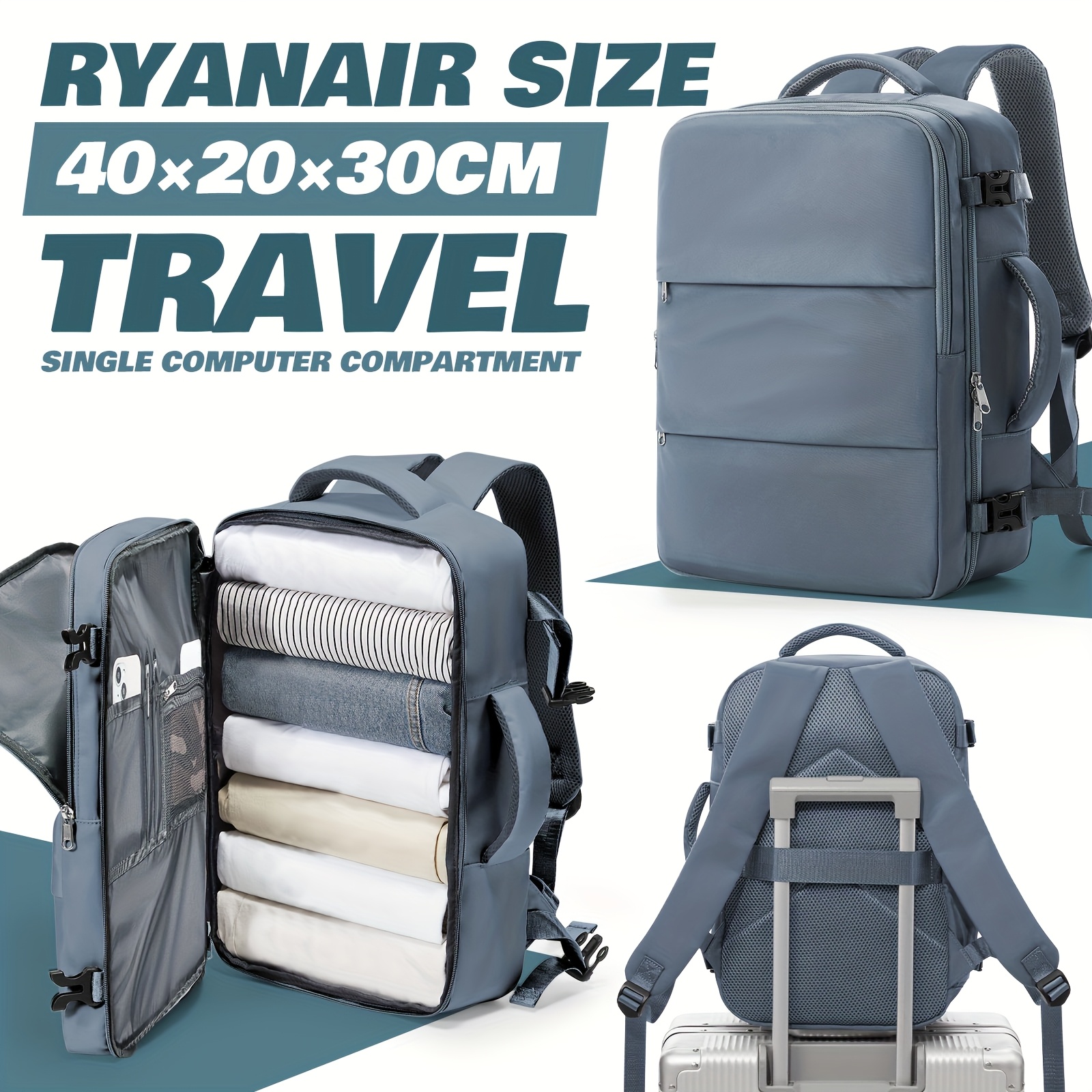 40x20x30cm Reiserucksack, Kabinenrucksack fr Ryanair,  Boarding-Rucksack/Flugzeugrucksack/Reiserucksack fr Kurztrips * unter den  Sitz in die Kabine * fr 14-Zoll-Laptop