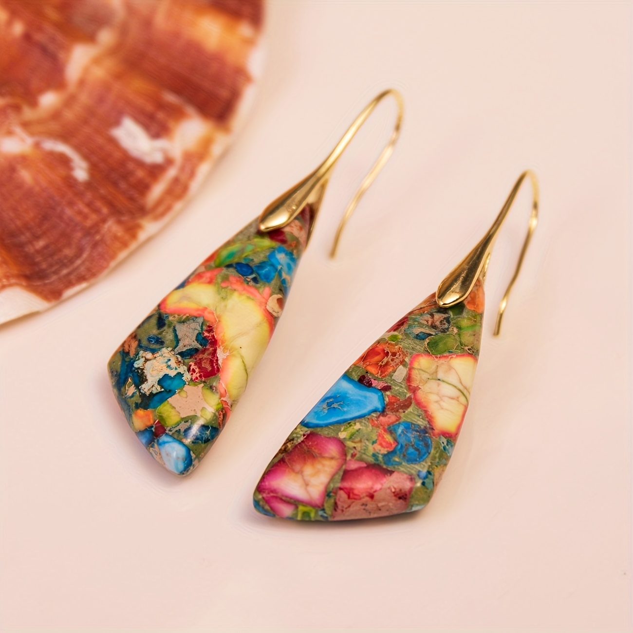 Women's Colorful Triangle Natural Stone Dangle Earrings