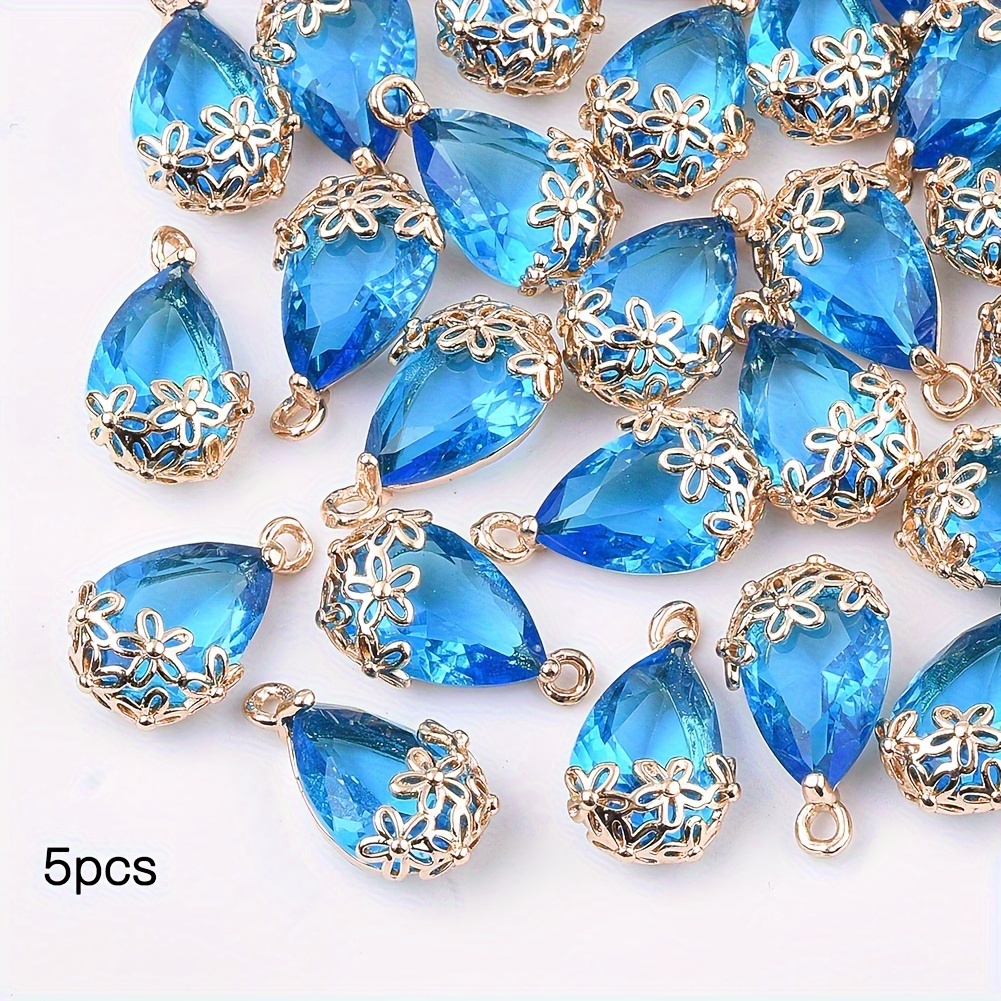 Image of 5pcs Hollow Plum Edge Water Drop Shape Transparent Glass Pendants With Random Colors Jewelry Additions For Bracelet Necklace Earring Tassel Hair Accessory Making
