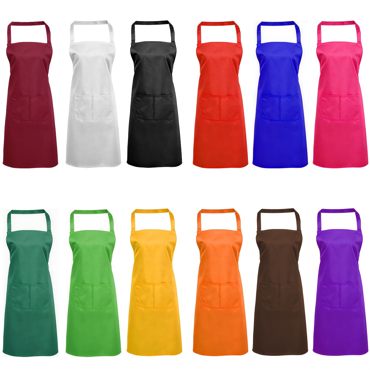 TEMU 12pcs Apron Bulk Unisex Aprons With Pockets Plain For Kitchen Cooking Restaurant Bbq School Painting Crafting (12 Colors)